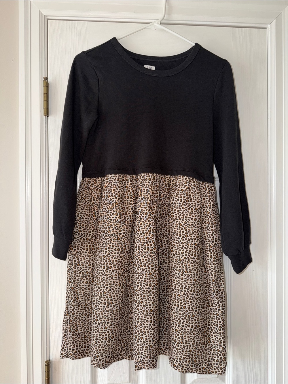 Girls' Black Top with Beige Leopard Skirt Dress
